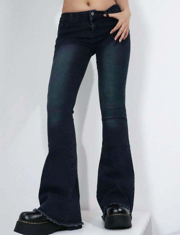 Y2K Low Rise Flare Leg Jeans - Vintage Grunge Aesthetic with Cute Pastel Vibes