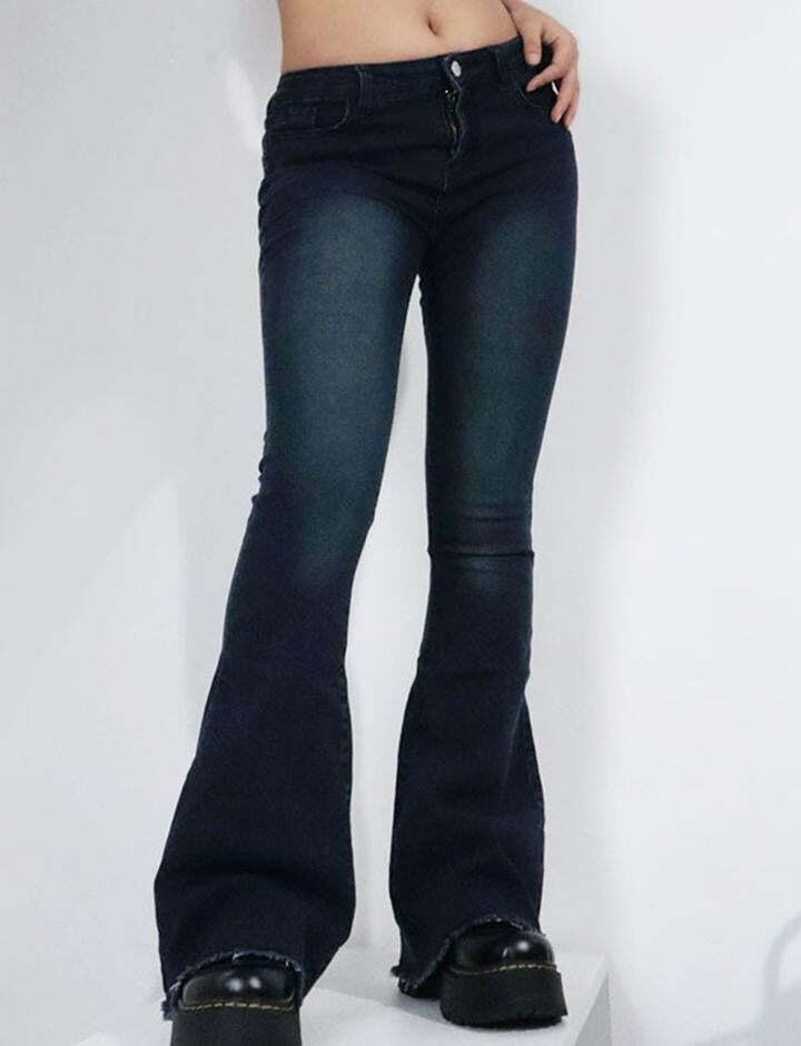 Y2K Low Rise Flare Leg Jeans - Vintage Grunge Aesthetic with Cute Pastel Vibes