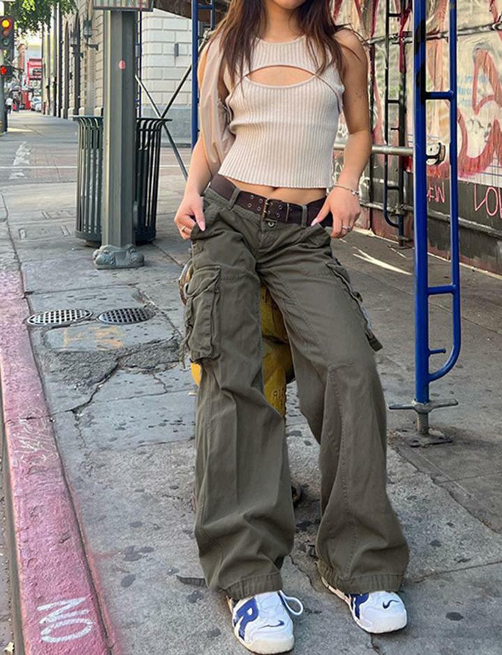 Y2K Low Rise Multi Pocket Straight Jeans - Grunge Aesthetic & Coquette Style Essential