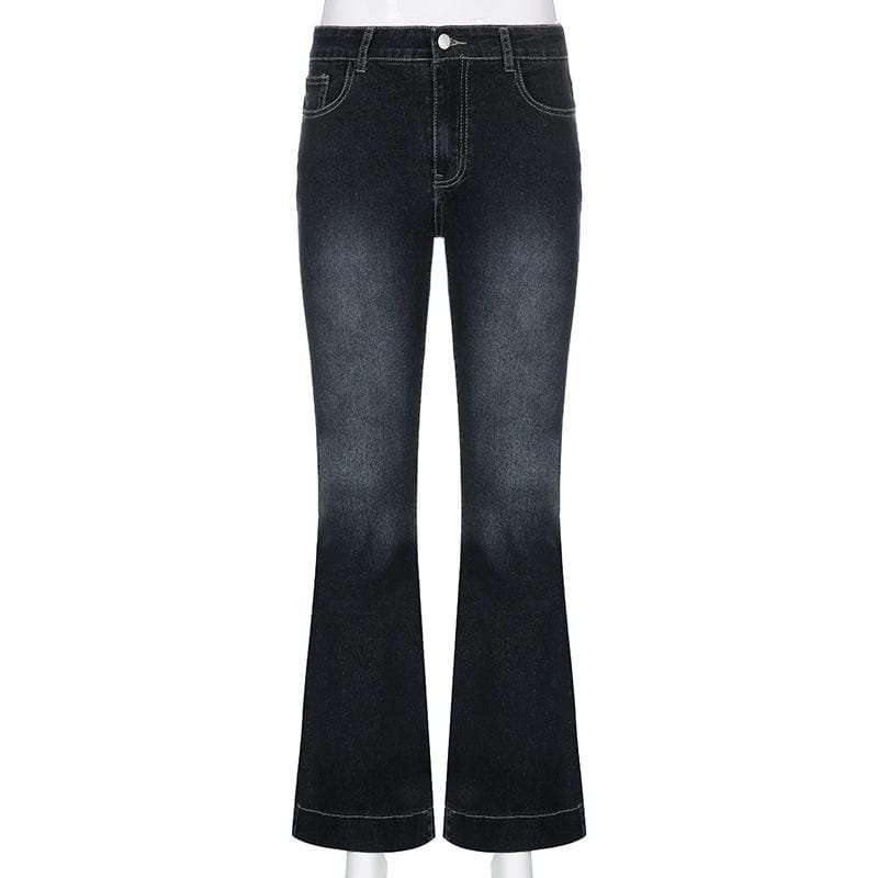 Y2K Medium Wash Pocket Button Jeans - Vintage Grunge Style for Aesthetic Outfits