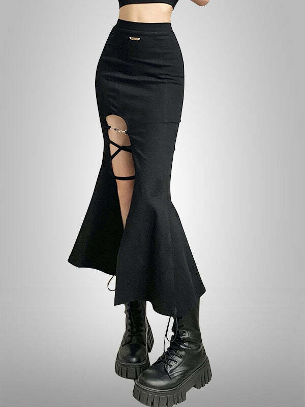 Y2K Mermaid Princess Split Skirt - Cute Pastel Goth Aesthetic with Grunge Style Flair