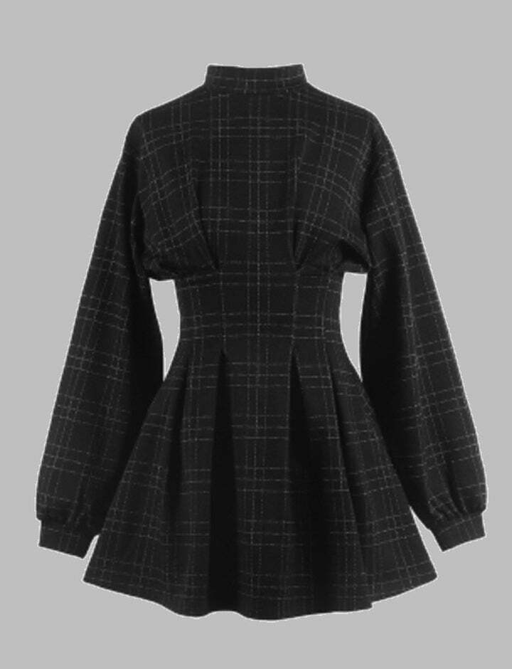 Y2K Mesh Balloon Sleeve Pouf Dress - Coquette Aesthetic with Grunge Style Vibes