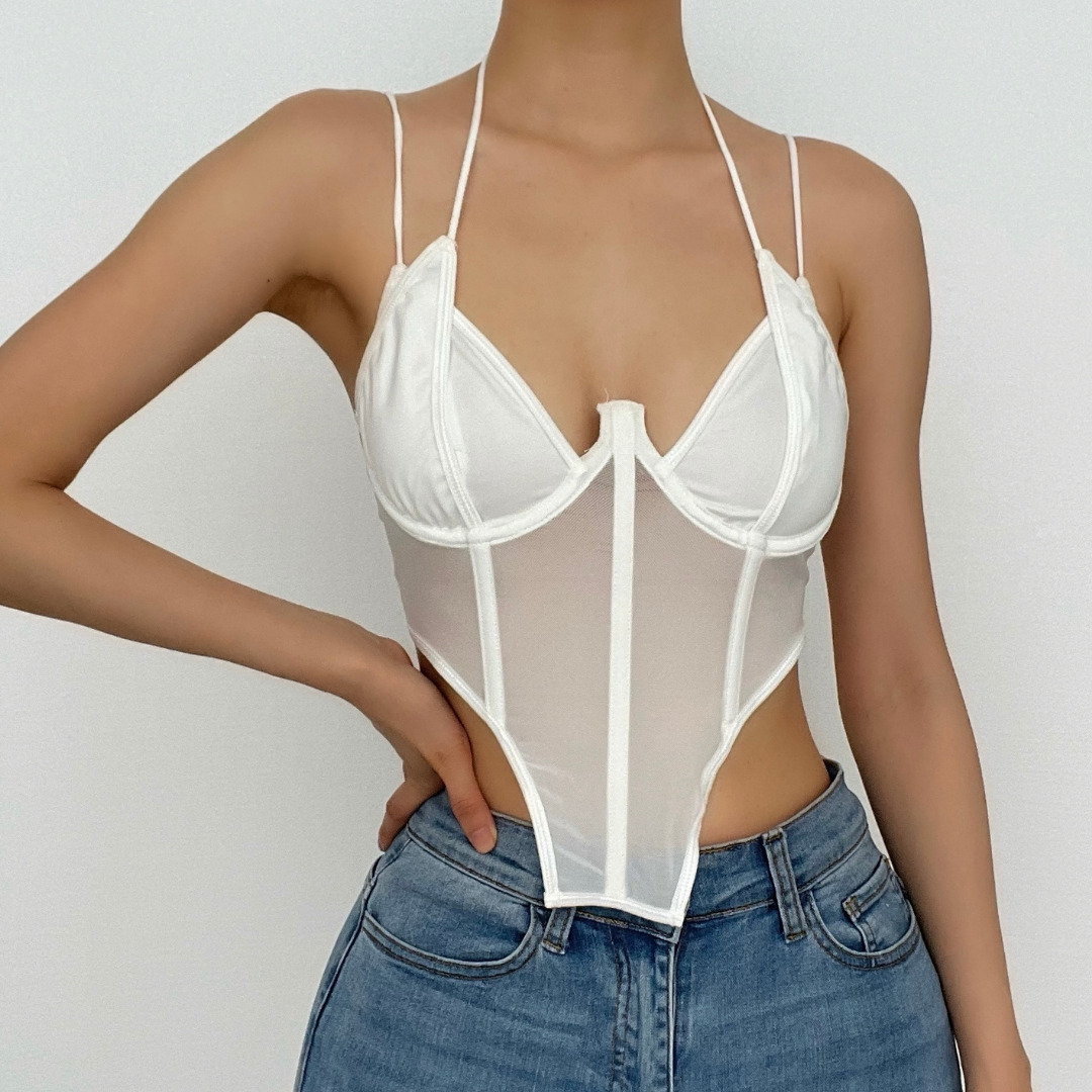 Y2K Mesh Bustier Cami Top - Cute Coquette & Grunge Aesthetic for Trendy Outfits