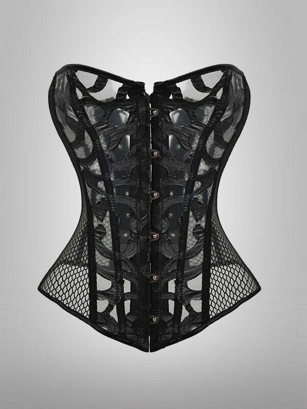 Y2K Mesh Corset Top - Grunge Aesthetic, Coquette Style, Cute Crop for Aesthetic Outfits