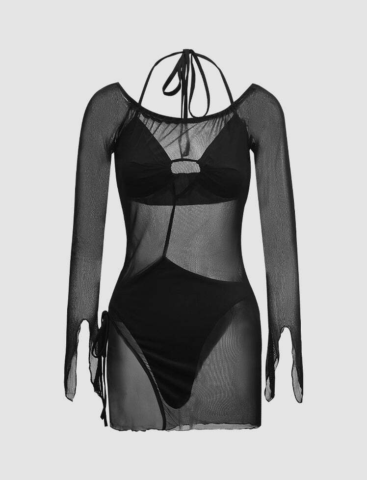 Y2K Mesh Dress & Triangle Swimwear - Cute Coquette Aesthetic for Grunge & Pastel Styles