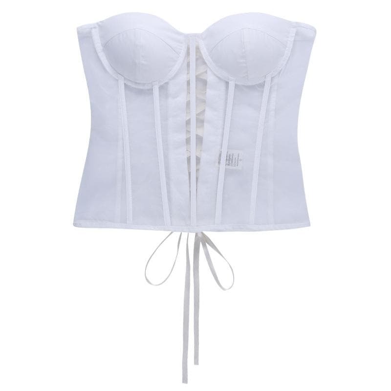 Y2K Mesh Fish Bone Lace-Up Back Bustier Top - Grunge & Coquette Aesthetic Fashion