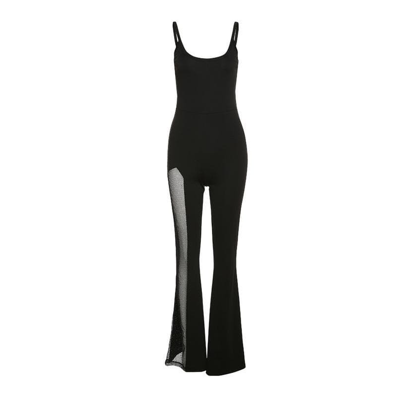 Y2K Mesh Flared Jumpsuit - Coquette & Grunge Aesthetic, Cute Pastel Goth Style