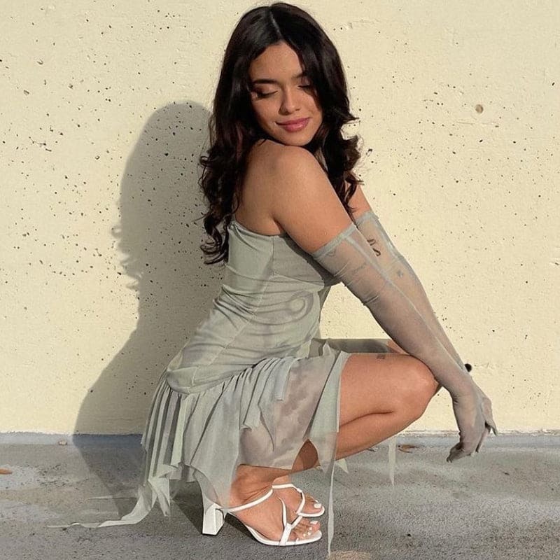 Y2K Mesh Mini Dress - Cute Pastel Goth Style with Grunge Aesthetic Vibes