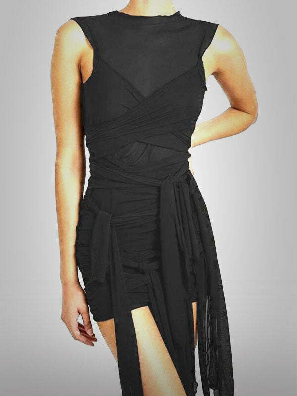 Y2K Mesh Open Back Slim Dress - Coquette & Grunge Aesthetic for Trendy Outfits