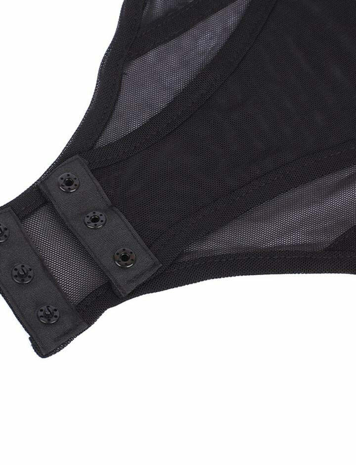 Y2K Mesh Patched Lettuce Edge Bodysuit - Cute Grunge Aesthetic Top for Trendy Outfits