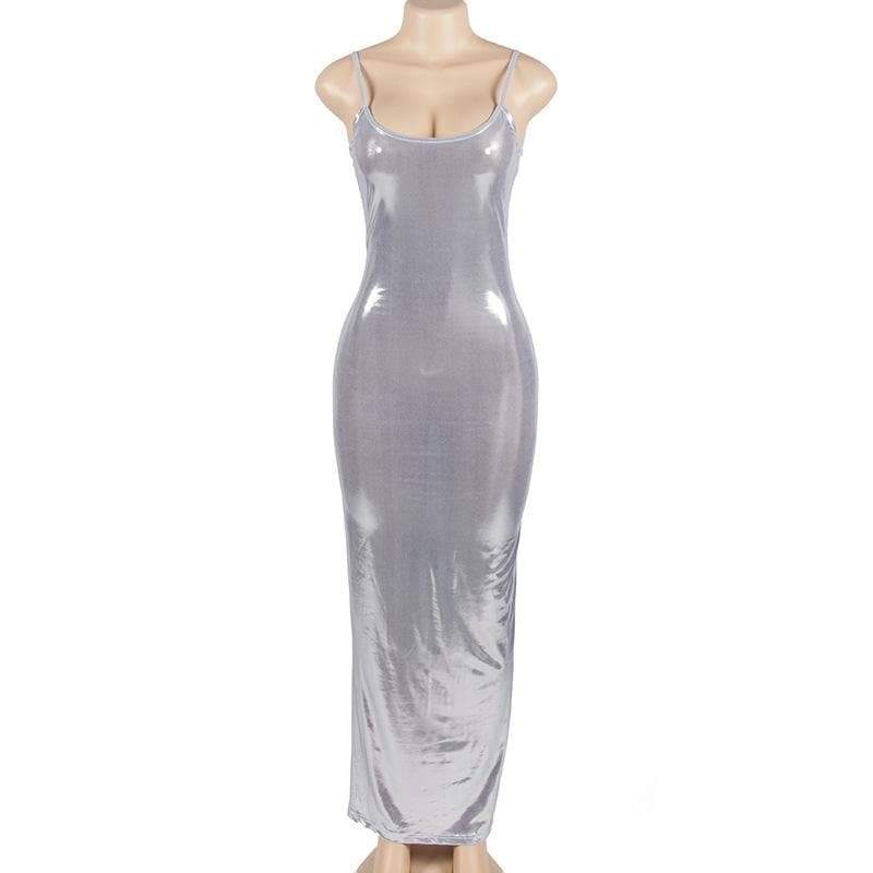 Y2K Metallic Cami Maxi Dress - Coquette Aesthetic with Grunge Style Vibes