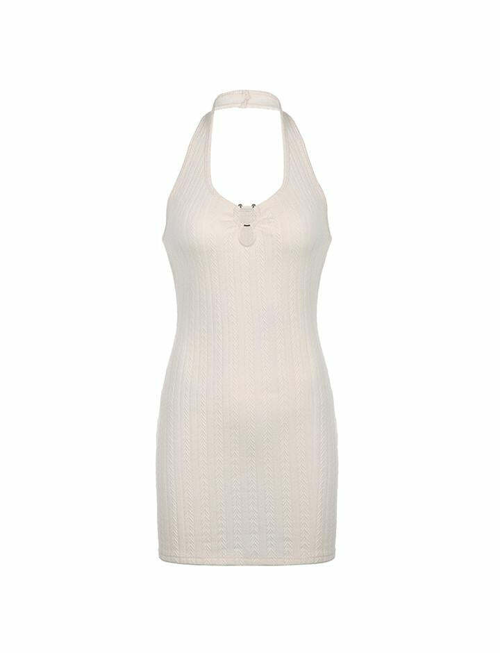 Y2K O-Ring Halter Knit Bodycon Dress - Cute Grunge Aesthetic for Trendy Outfits