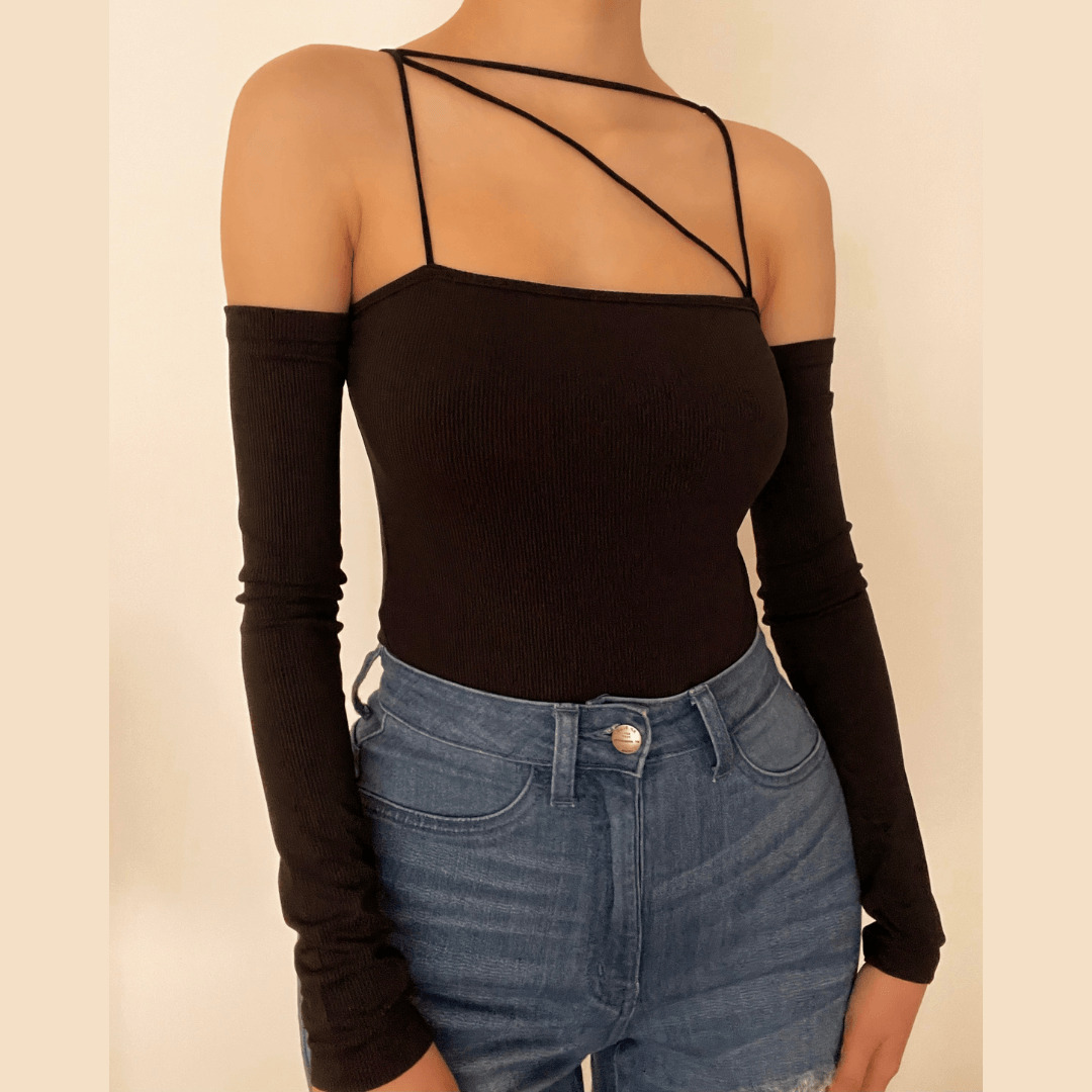 Y2K Off-Shoulder Backless Bodysuit - Cute Grunge Aesthetic Top for Coquette Style