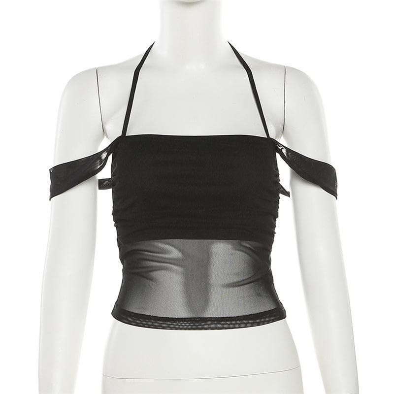 Y2K Off-Shoulder Halter Ruched Top - Cute Pastel Goth & Coquette Aesthetic Fashion