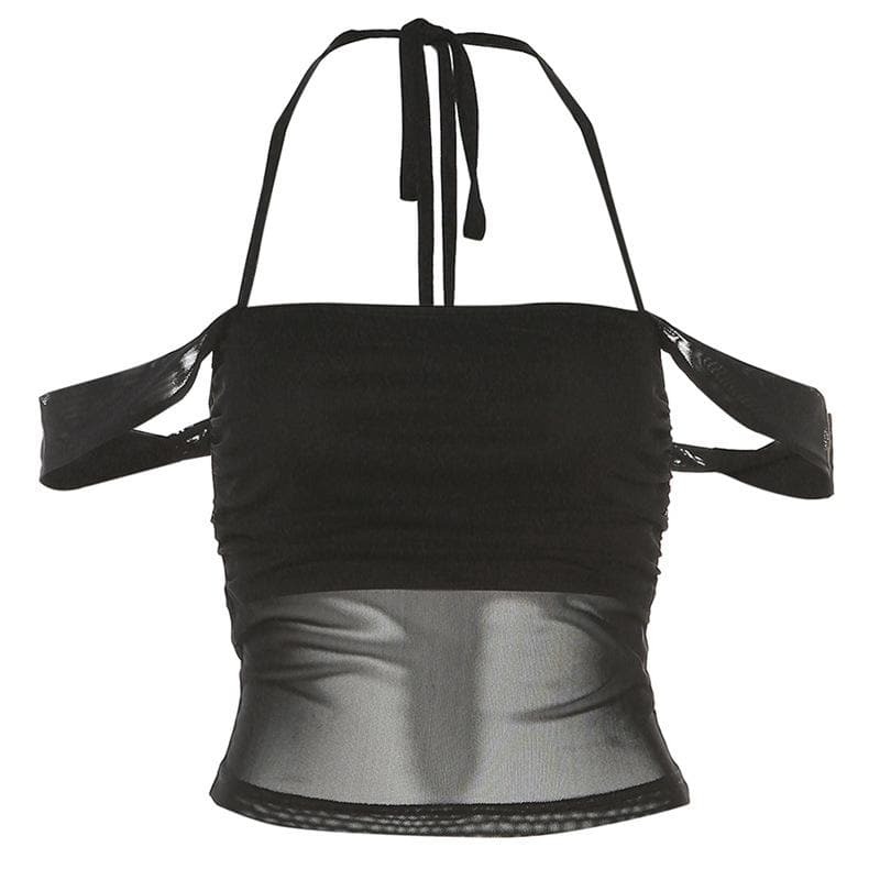 Y2K Off-Shoulder Halter Ruched Top - Cute Pastel Goth & Coquette Aesthetic Fashion