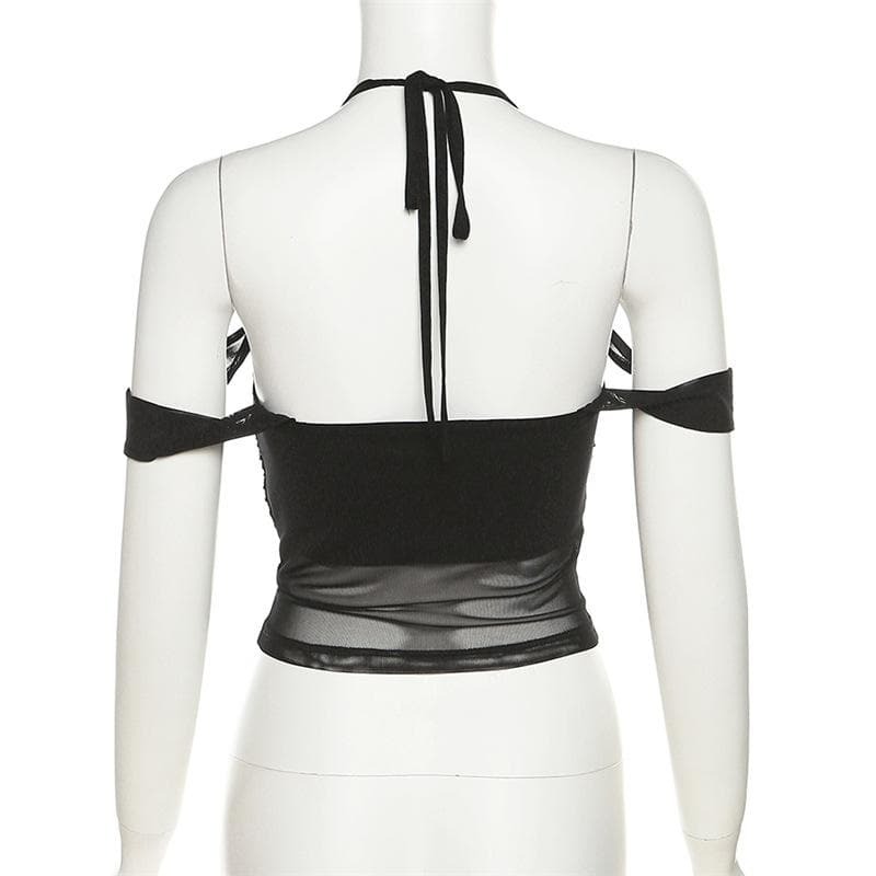 Y2K Off-Shoulder Halter Ruched Top - Cute Pastel Goth & Coquette Aesthetic Fashion