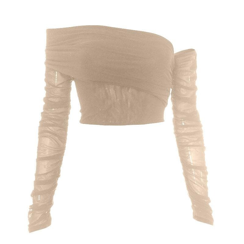Y2K Off-Shoulder Irregular Crop Top - Cute Mesh Top for Coquette & Grunge Aesthetic