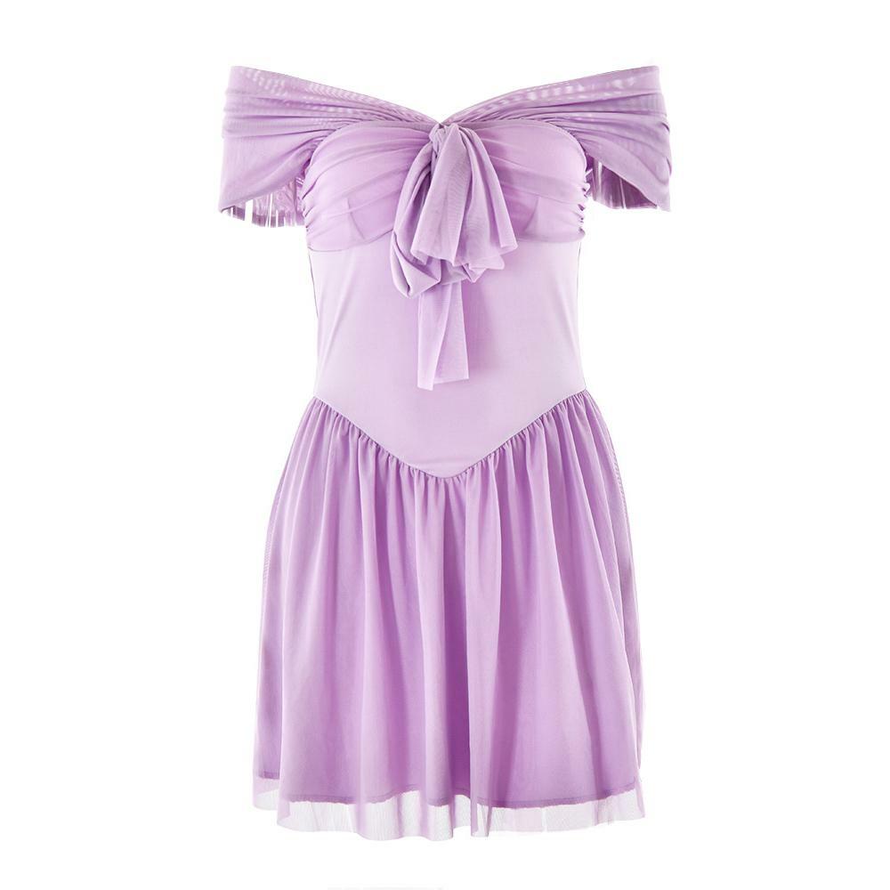 Y2K Off-Shoulder Knotted Mesh Mini Dress - Coquette & Grunge Aesthetic Fashion
