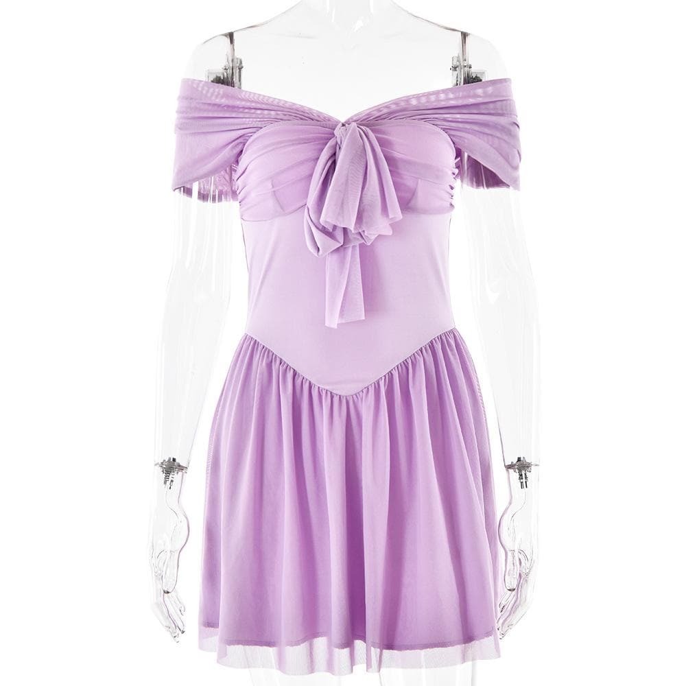 Y2K Off-Shoulder Knotted Mesh Mini Dress - Coquette & Grunge Aesthetic Fashion