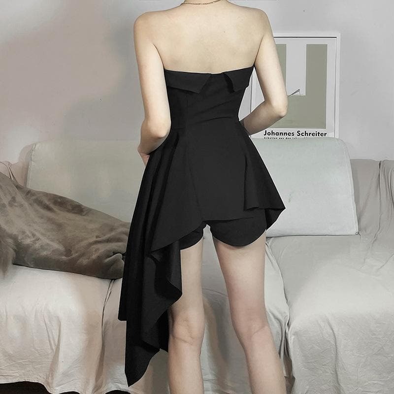 Y2K Off-Shoulder Pleated Tube Dress - Grunge & Coquette Aesthetic for Trendy Outfits