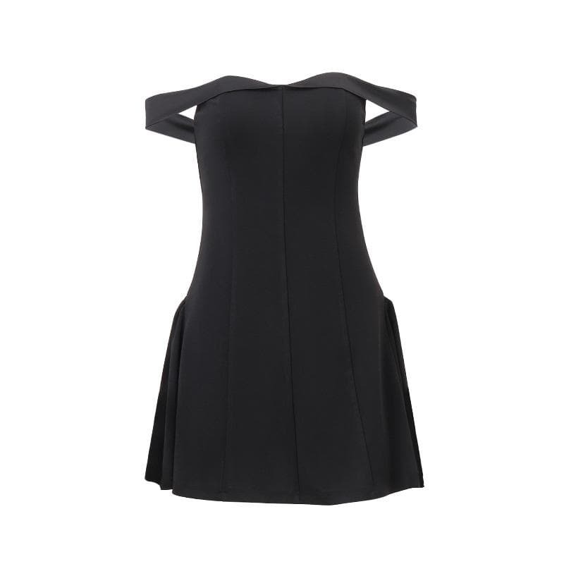 Y2K Off-Shoulder Zip-Up Mini Dress - Cute Coquette Aesthetic with Grunge Style Vibes