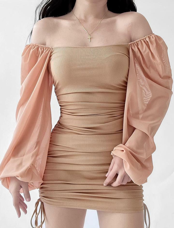 Y2K Off-the-Shoulder Drawstring Mini Dress - Cute Coquette & Grunge Aesthetic Style