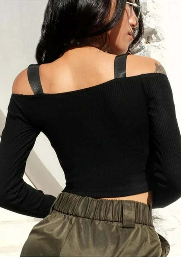 Y2K Off Shoulder Zipper Crop Top - Cute Pastel Goth Aesthetic for Grunge & Coquette Styles