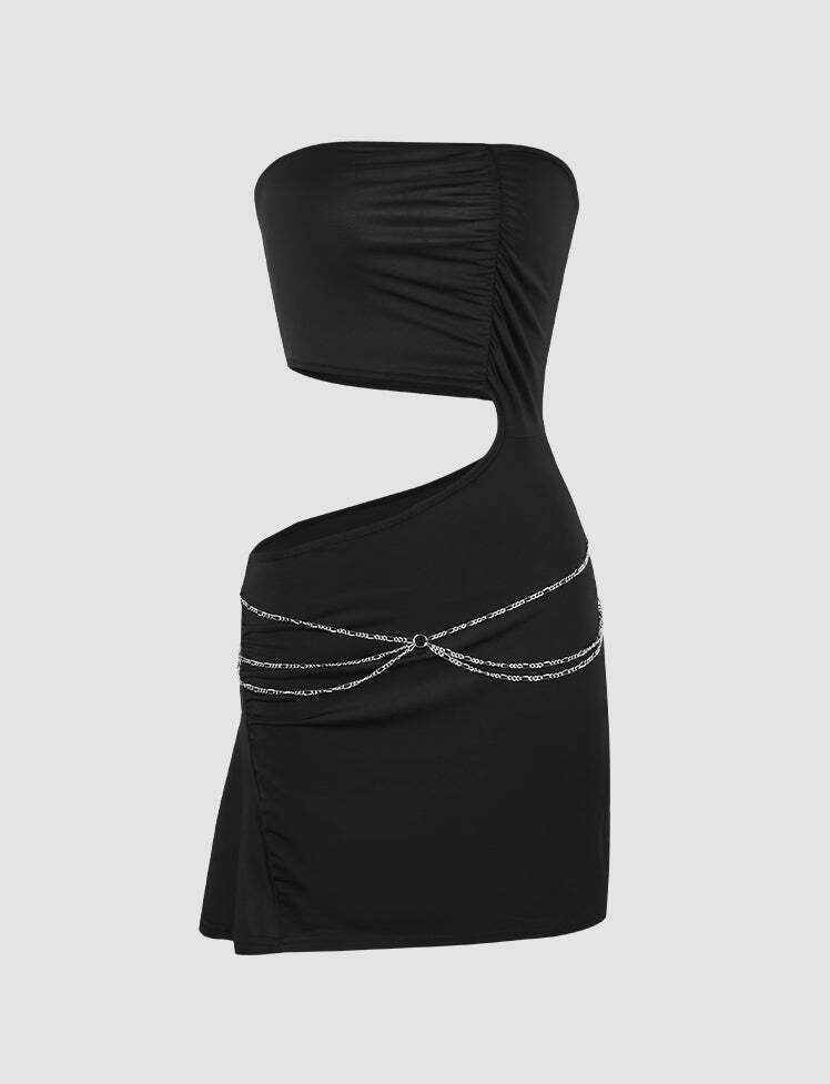 Y2K Off The Shoulder Dress with Waist Chain - Coquette & Grunge Aesthetic Fashion