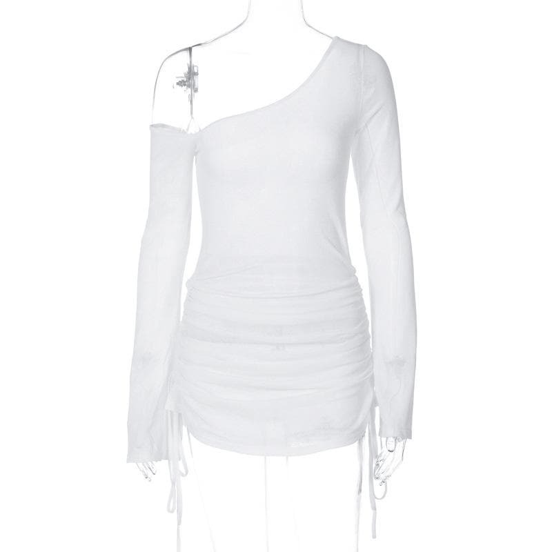 Y2K One Shoulder Ruched Mini Dress - Cute Coquette & Grunge Aesthetic Fashion