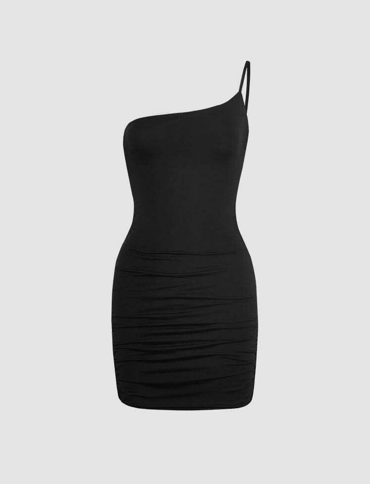 Y2K One Shoulder Ruched Mini Dress - Cute Coquette Aesthetic for Grunge & Pastel Styles