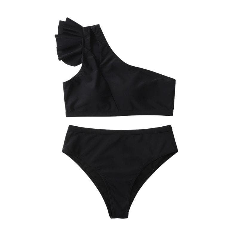 Y2K One Shoulder Ruffle Bikini - Irregular Cut, Cute Pastel Goth Swimwear for Aesthetic Vibes