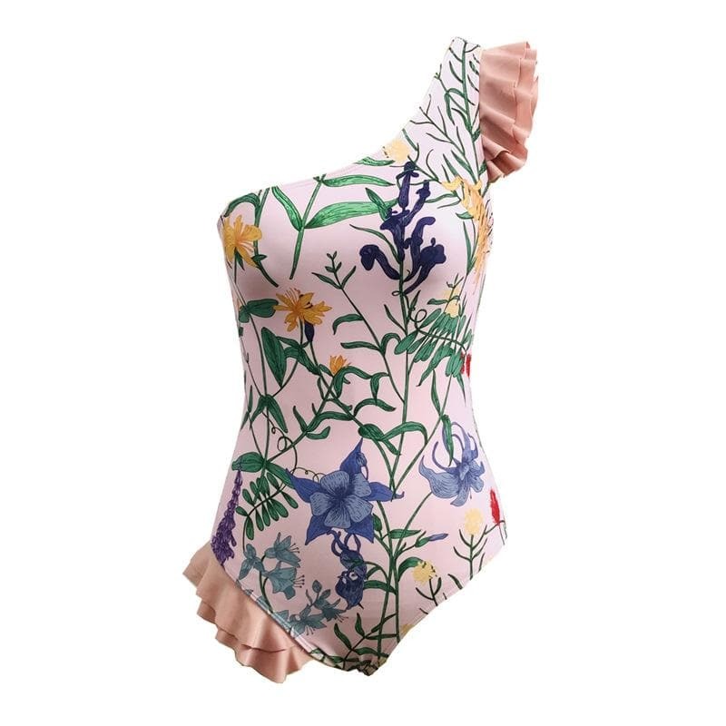 Y2K One Shoulder Ruffle Irregular Swimwear - Cute Pastel Goth & Coquette Aesthetic