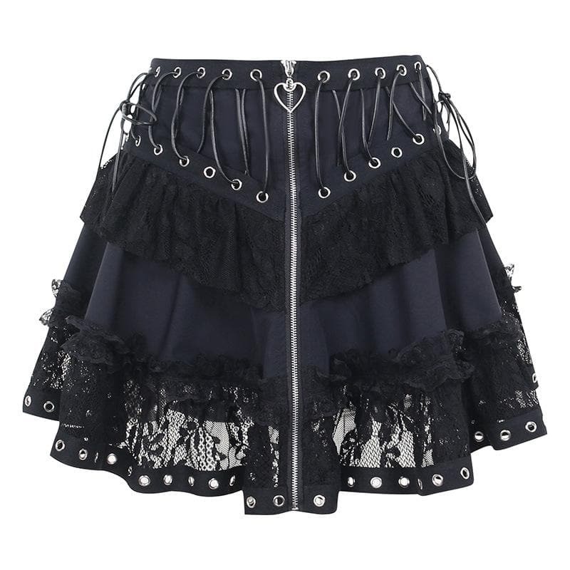 Y2K Patchwork Lace Ruffle Mini Skirt - Cute Coquette & Grunge Aesthetic Fashion