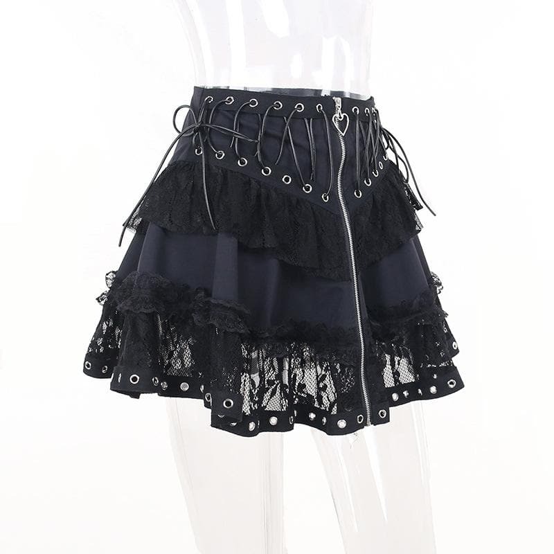 Y2K Patchwork Lace Ruffle Mini Skirt - Cute Coquette & Grunge Aesthetic Fashion