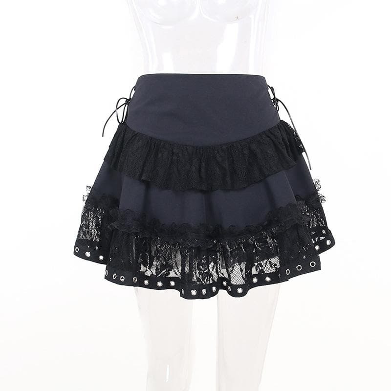 Y2K Patchwork Lace Ruffle Mini Skirt - Cute Coquette & Grunge Aesthetic Fashion