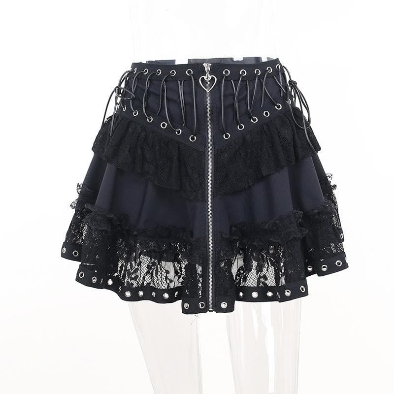 Y2K Patchwork Lace Ruffle Mini Skirt - Cute Coquette & Grunge Aesthetic Fashion