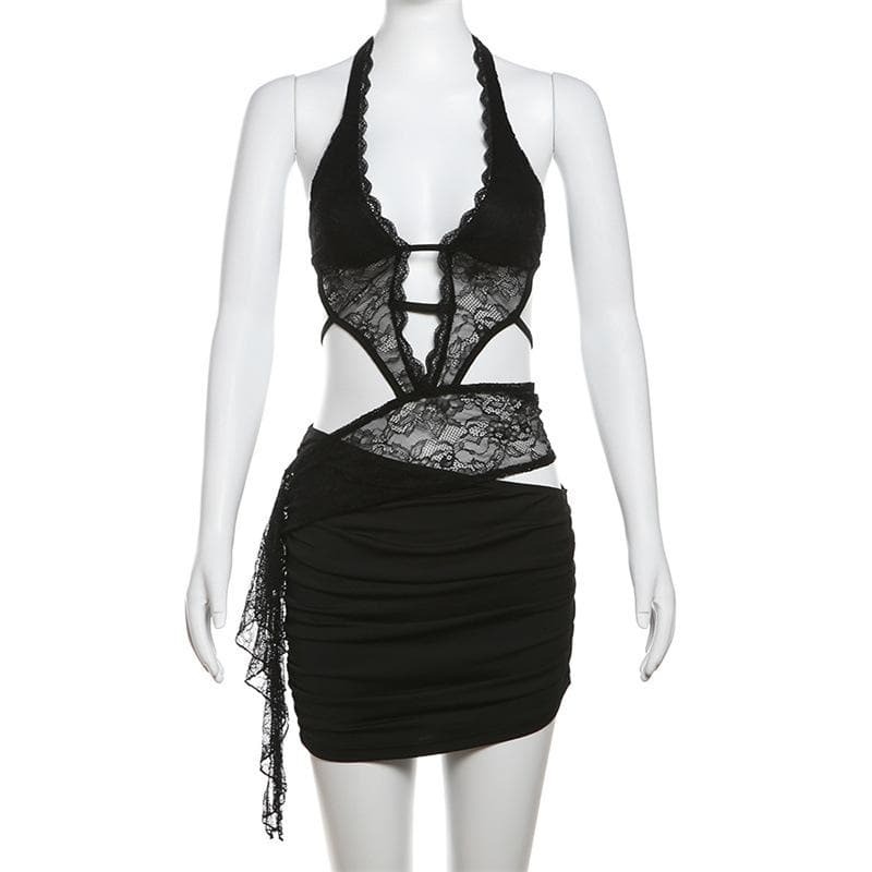 Y2K Patchwork Lace Ruffle Mini Skirt Set - Cute Coquette Aesthetic Outfit for Fall