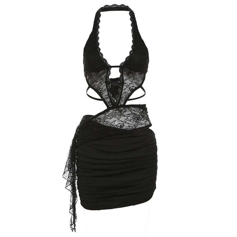 Y2K Patchwork Lace Ruffle Mini Skirt Set - Cute Coquette Aesthetic Outfit for Fall