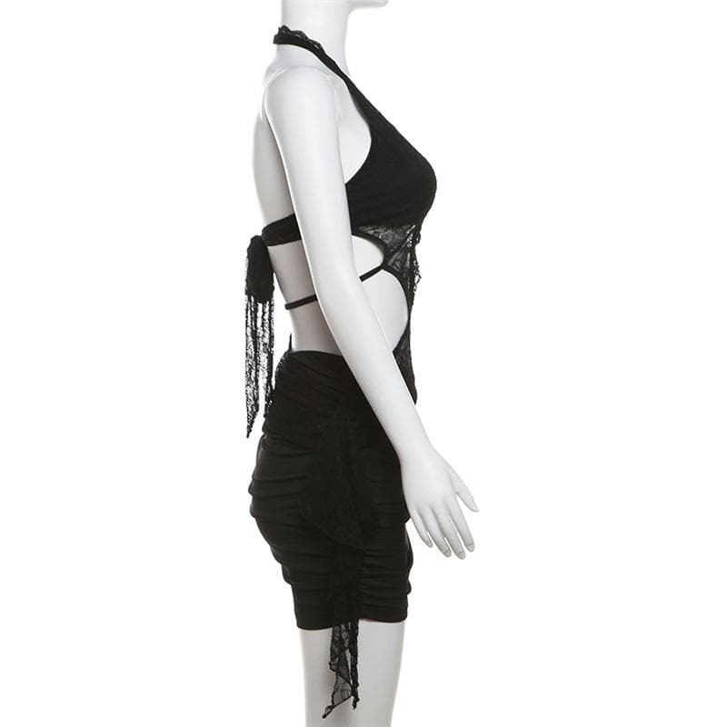 Y2K Patchwork Lace Ruffle Mini Skirt Set - Cute Coquette Aesthetic Outfit for Fall