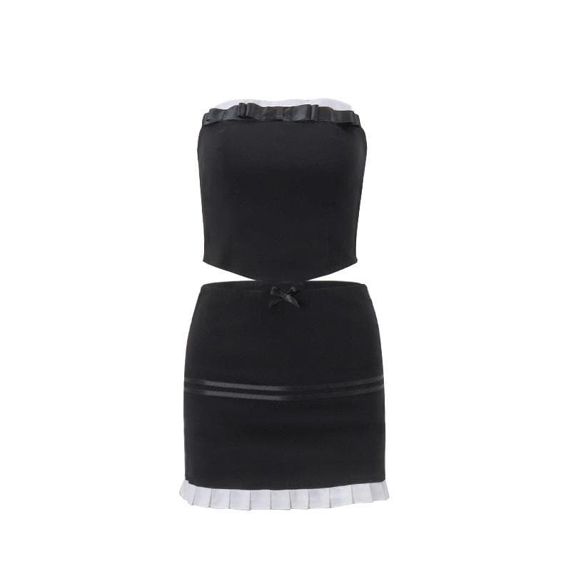 Y2K Pleated Ruched Backless Tube Mini Skirt Set - Coquette & Grunge Aesthetic Fashion