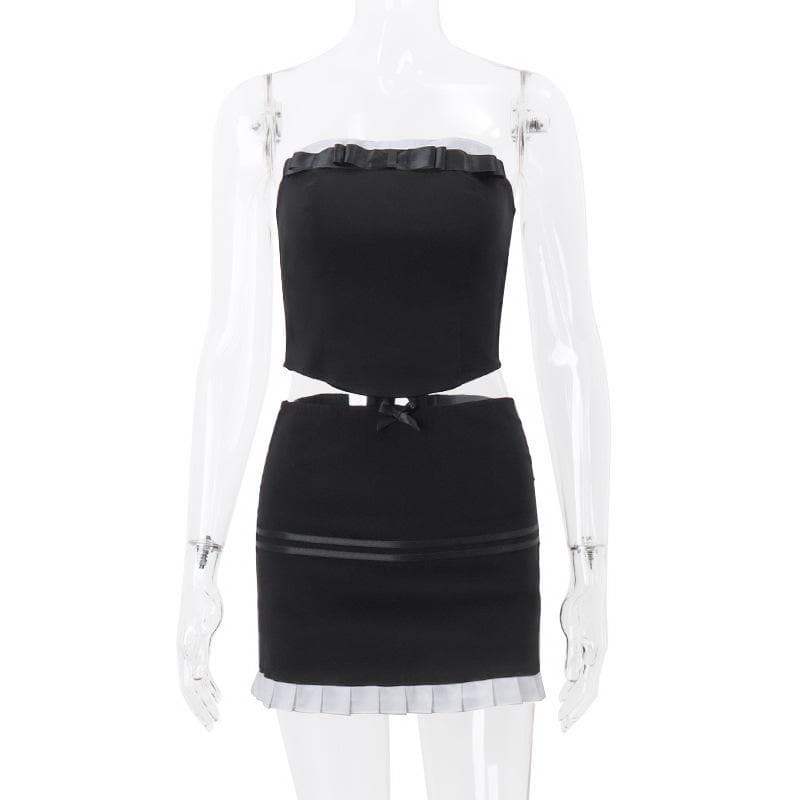 Y2K Pleated Ruched Backless Tube Mini Skirt Set - Coquette & Grunge Aesthetic Fashion