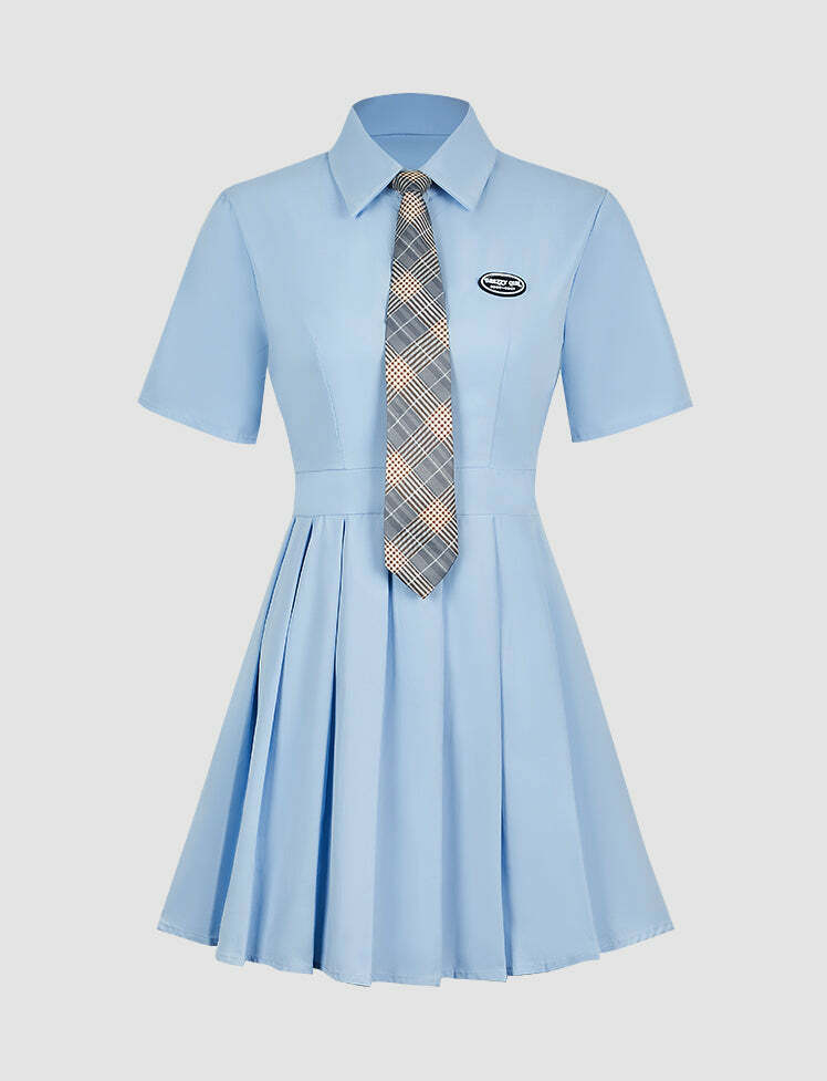 Y2K Pleated Shirt Dress - Coquette Aesthetic with Grunge Vibes, Perfect for Aesthetic Outfits