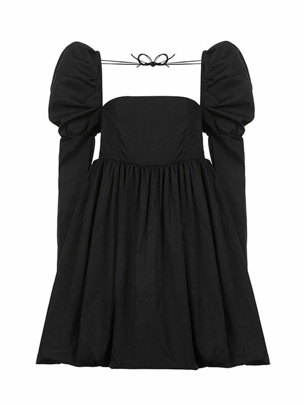 Y2K Retro Square Neck Puffy Dress - Cute Coquette Aesthetic for Grunge & Pastel Styles