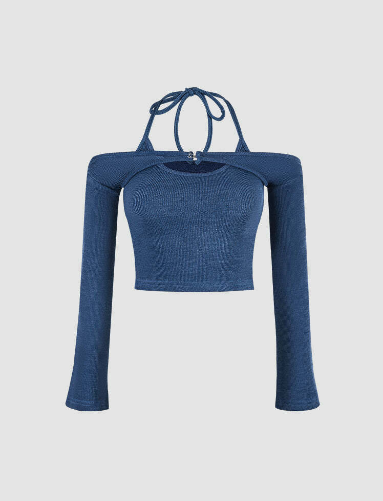 Y2K Ribbed Knit Off-Shoulder Crop Top - Cute Coquette & Grunge Aesthetic Fashion