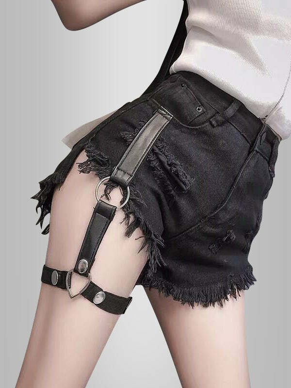 Y2K Ripped Denim Shorts with Pants Clip - Grunge Aesthetic, Cute & Comfy Summer Style