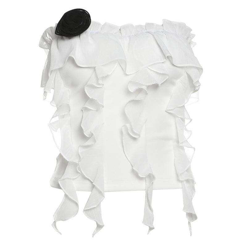 Y2K Rose Applique Ruffle Ruched Tube Top - Cute Coquette Aesthetic for Trendy Outfits