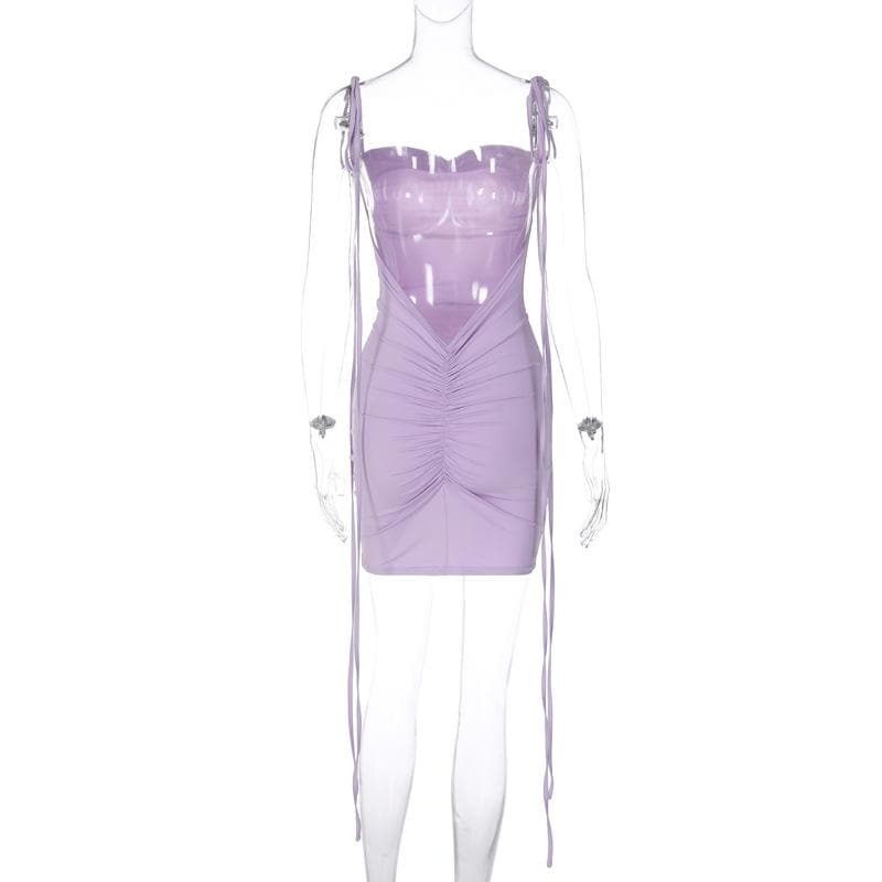 Y2K Ruched Backless Cowl Neck Mini Dress - Cute Coquette Style for Aesthetic Outfits