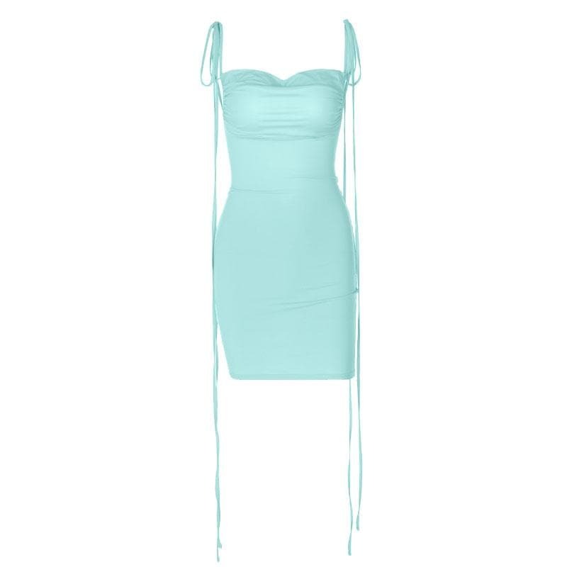 Y2K Ruched Backless Cowl Neck Mini Dress - Cute Coquette Style for Aesthetic Outfits