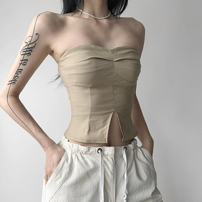 Y2K Ruched Backless Tube Crop Top - Cute Pastel Goth & Coquette Aesthetic Style
