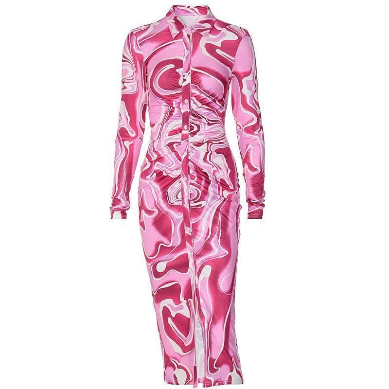 Y2K Ruched Button-Through Midi Dress - Coquette Aesthetic with Vintage Charm